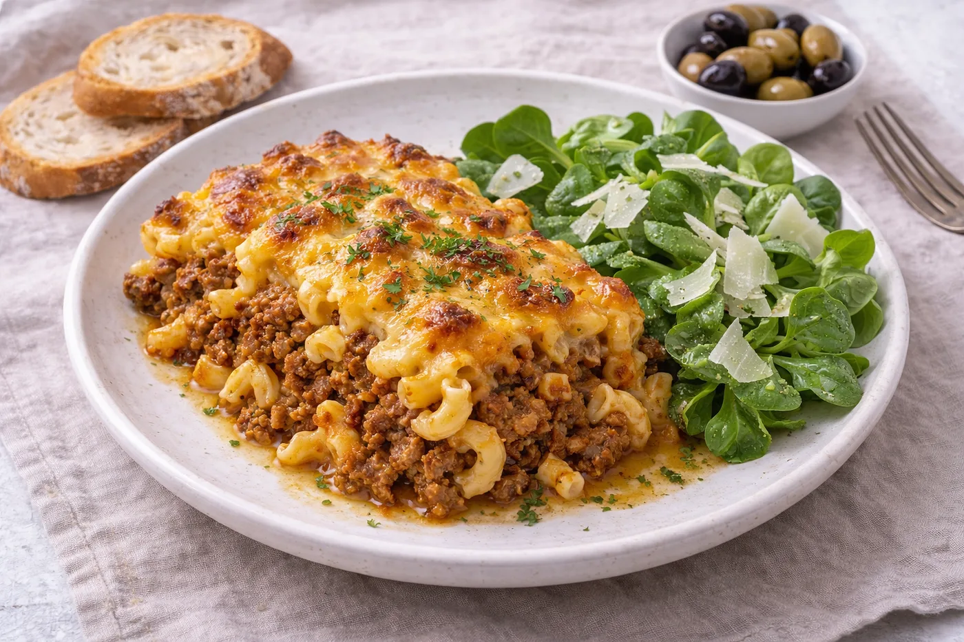 Makkaroni-Auflauf alla Mama mit Beilagensalat